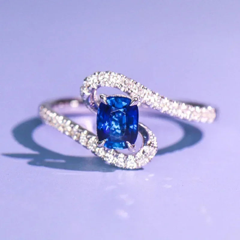 Zenat Blue Cube Zircon Elegant Ring