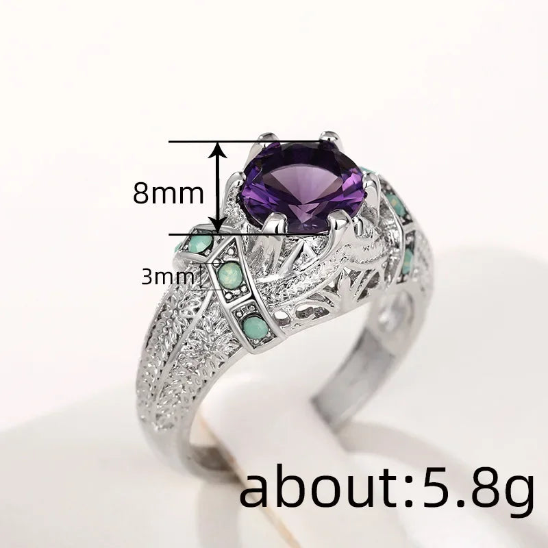 Zenat Purple Cubic Zirconia Square Crystal Ring