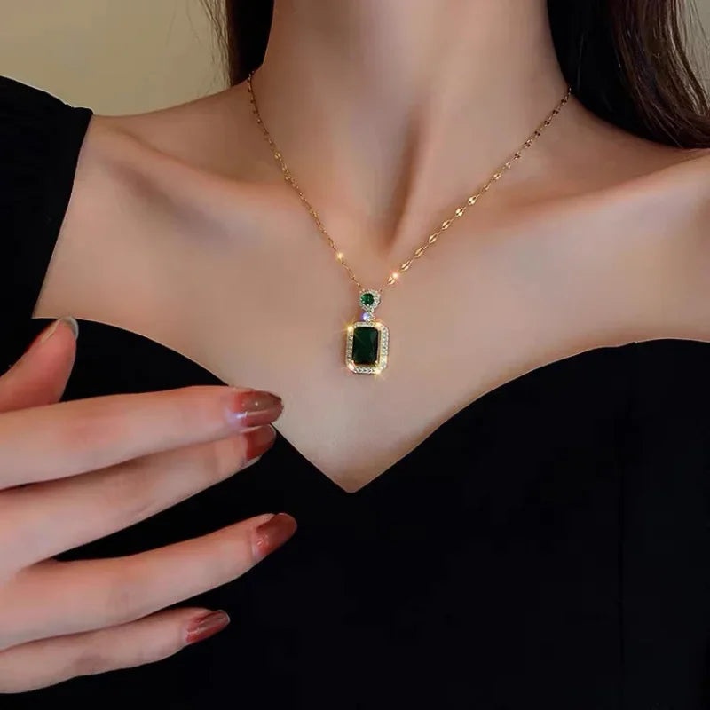 Zenat Exquisite Emerald Necklace Earrings Ring 3 Piece Set
