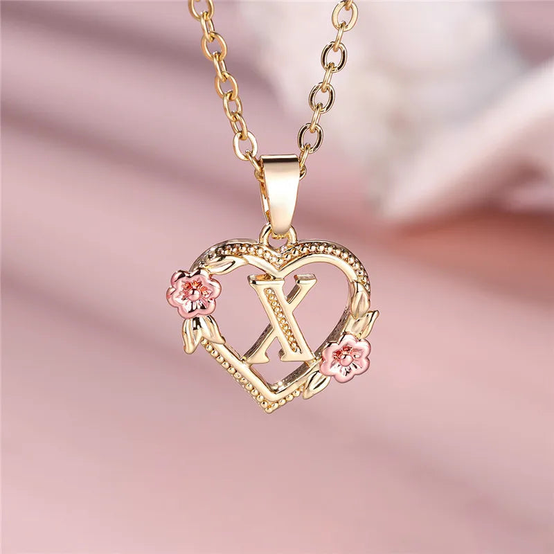 Zenat A-Z Letter Flower Gold Pendant Necklace