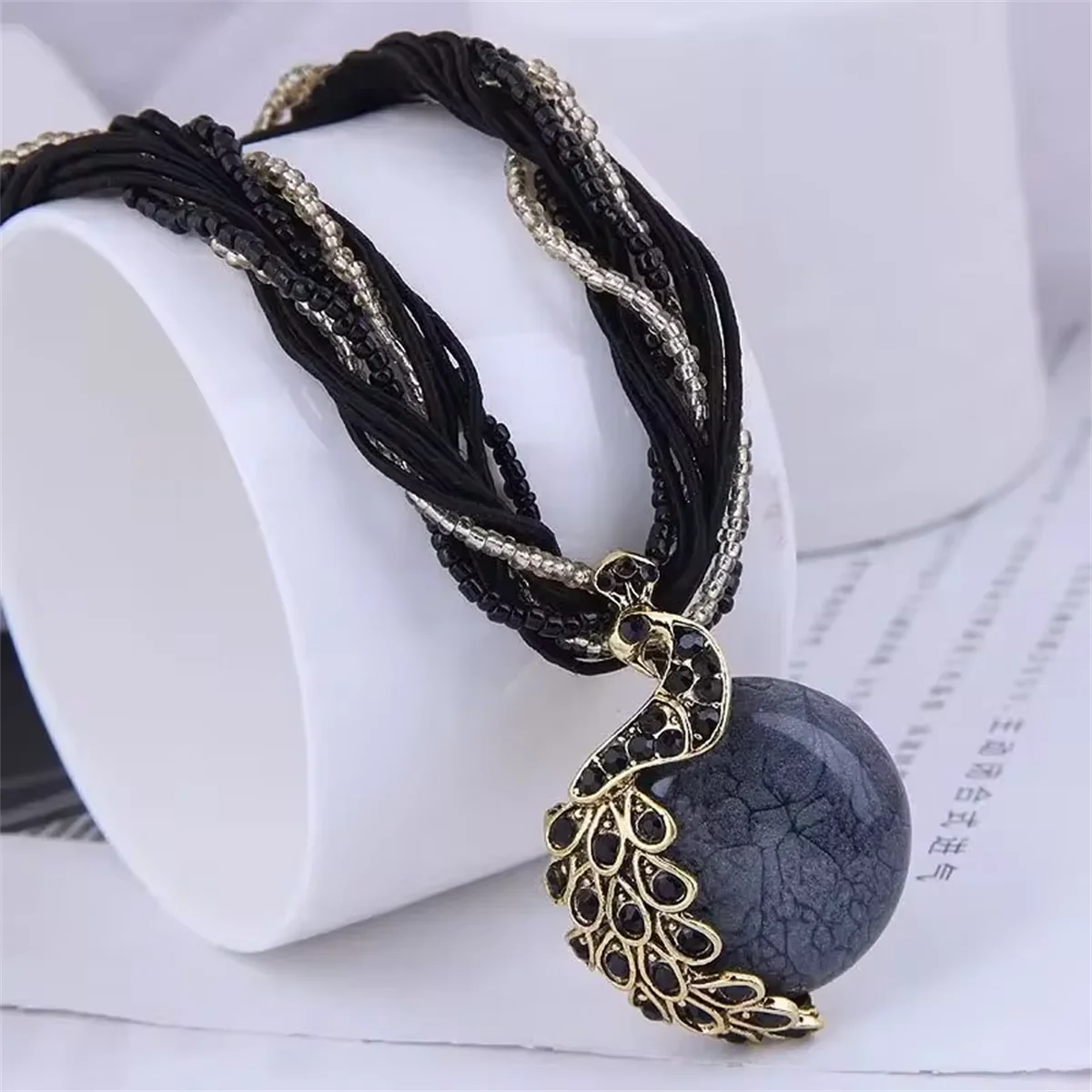 Zenat Elegant Vintage Peacock Tassel Pendant Necklace