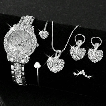 Zenat Quartz Watch Gold Luxury Ring Necklace Earring Set