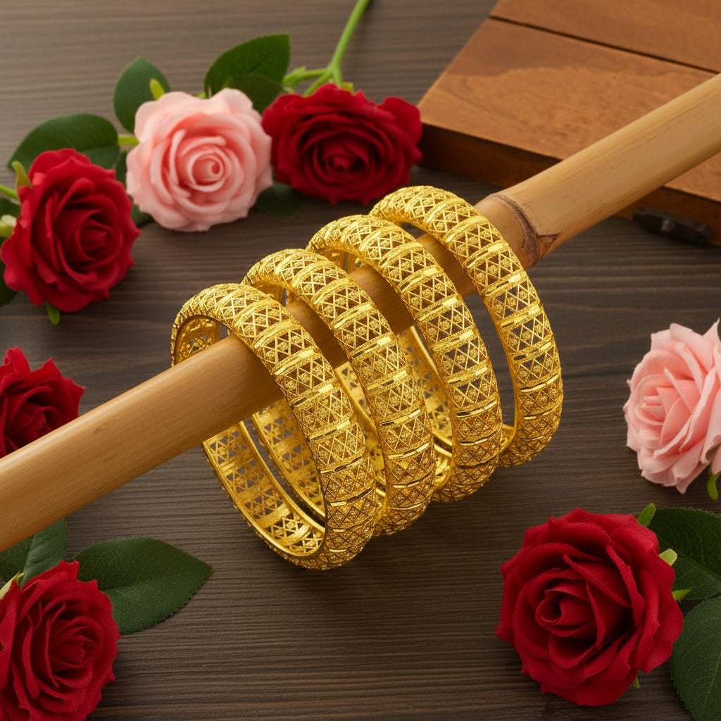 24K gold plated Bangles Hollowed Design Adjustable