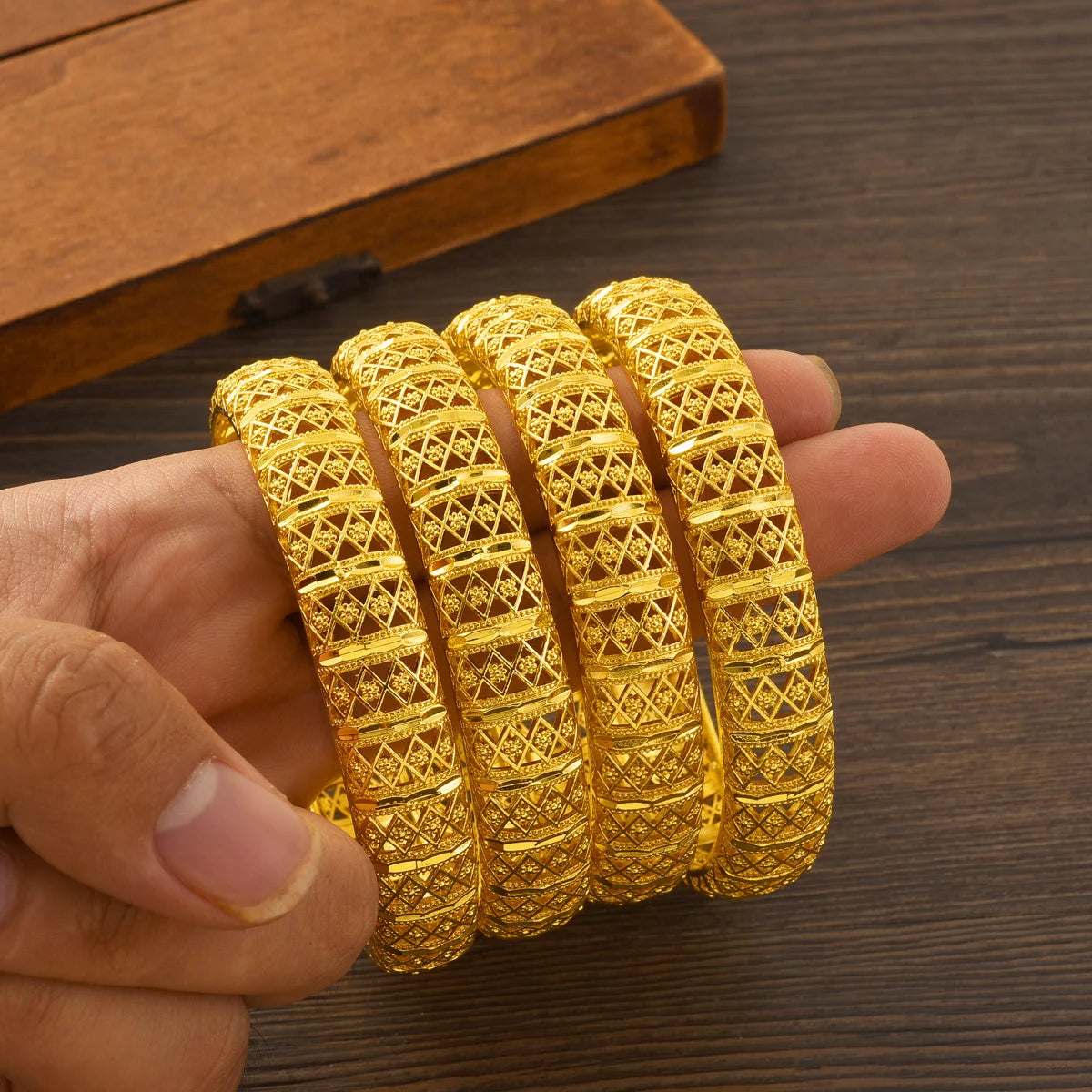 24K gold plated Bangles Hollowed out Style For Women Adjustable