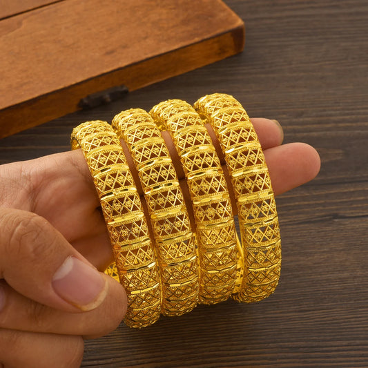 24K gold plated Bangles Hollowed out Style For Women Adjustable