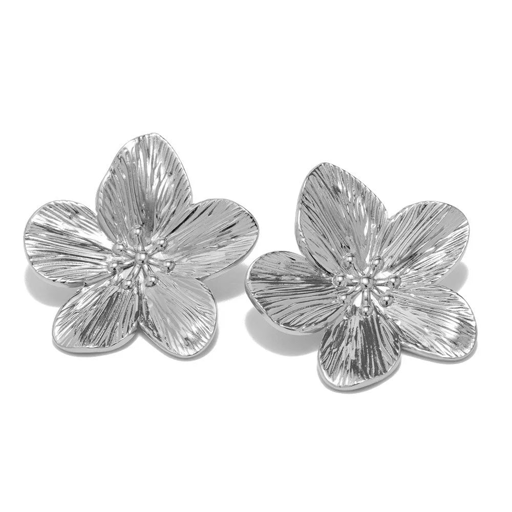 Zenat 2PC Stainless Steel Flower Earrings – Trendy Party