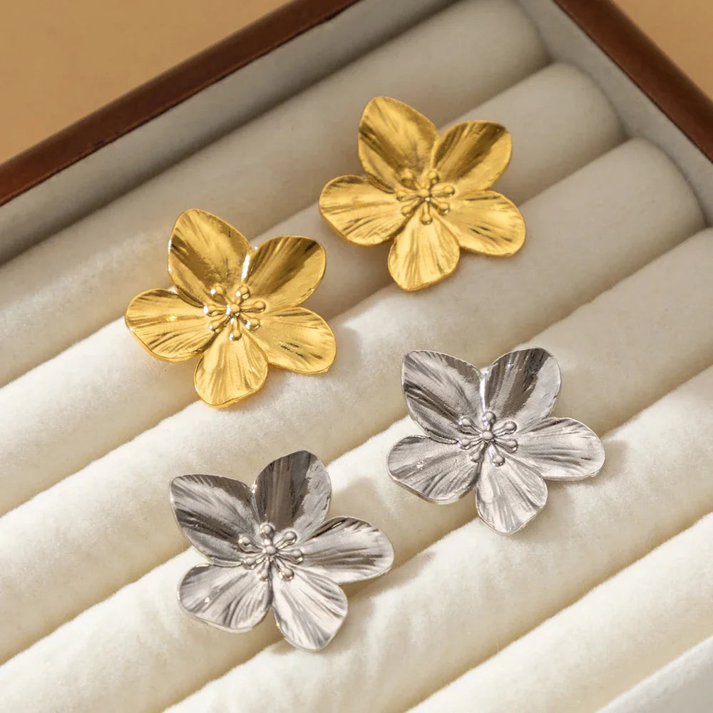 Zenat 2PC Stainless Steel Flower Earrings – Trendy Party