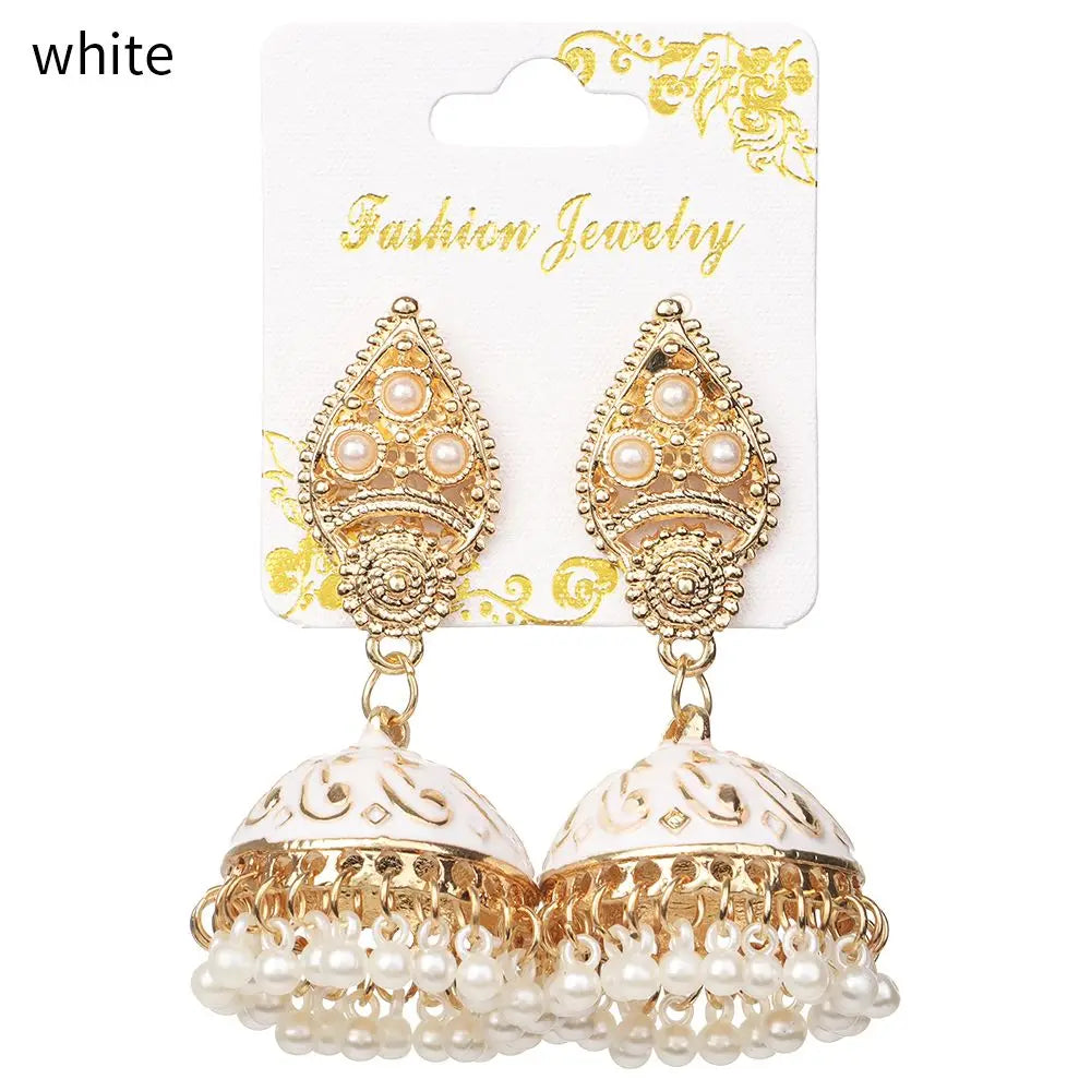 Zenat Bohemia Flower Pearl Bell Jhumka Earrings