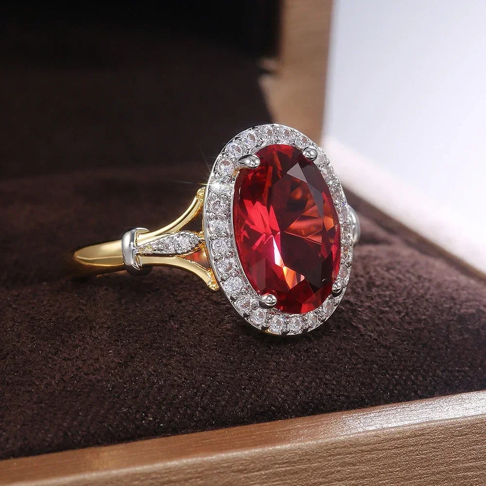 Zenat Elegant Red Corundum Ring with Large Zircon