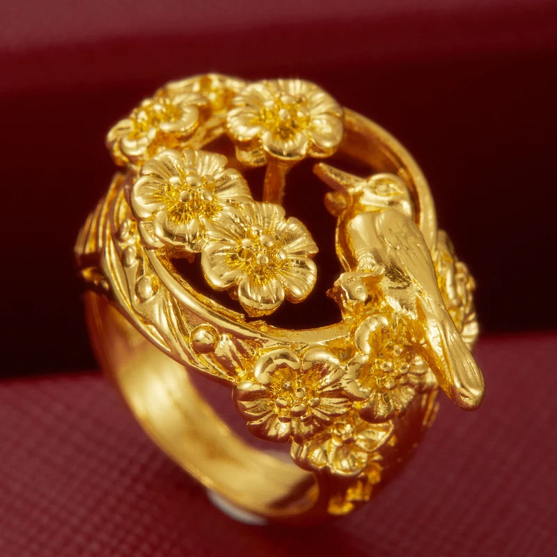 Zenat Vintage Flower & Bird Motif Beads Ring