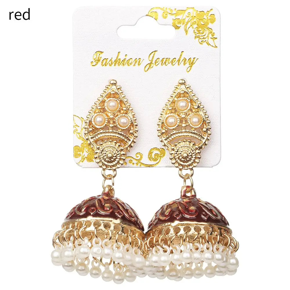 Zenat Bohemia Flower Pearl Bell Jhumka Earrings