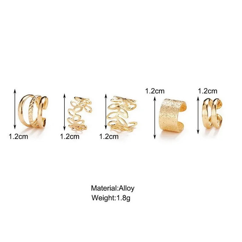 Zenat 5PCS Silver Leaf Clip Earrings – Non-Piercing