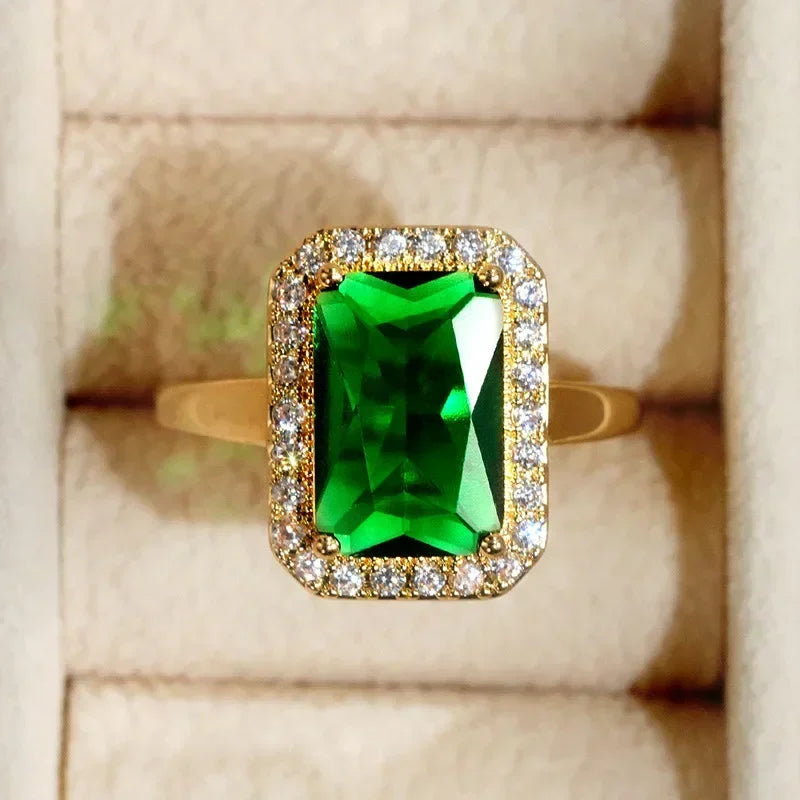Zenat Green Oval Crystal Party Women's Ring