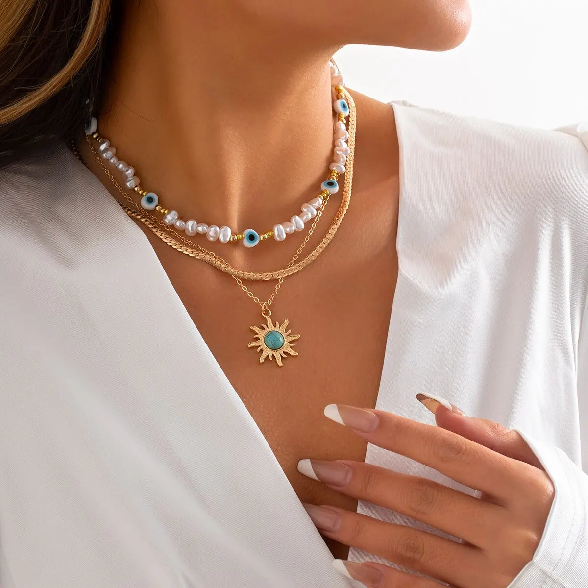 Zenat 3PC Ethnic Sunflower Beaded Necklace Set