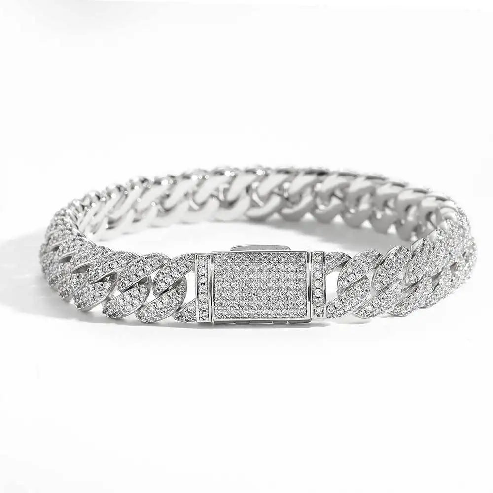 10mm Diamond Cuban Link Chain White Gold/18K Gold Plated Bling 5A+ CZ Necklace Rapper Hip Hop Luxury Jewelry for Men and Women