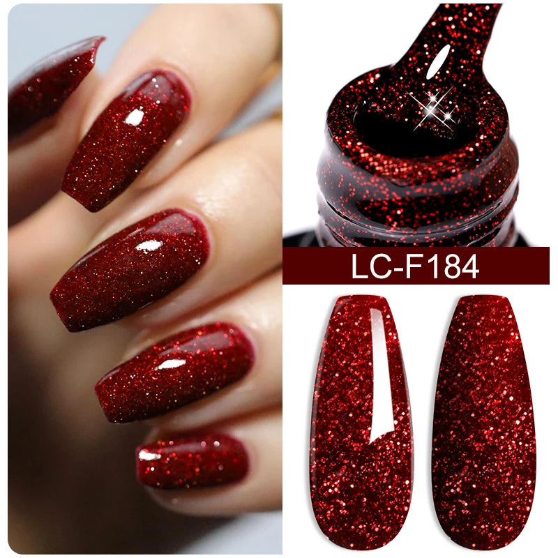 Zenat Bright Red Sparkling Glitter Gel Nail Polish