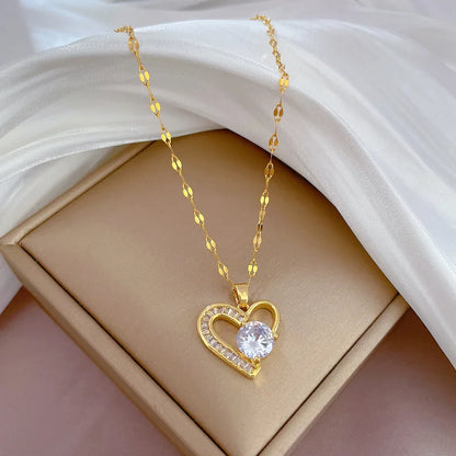 Zenat 316L Stainless Steel Asym Heart Zircon Necklace