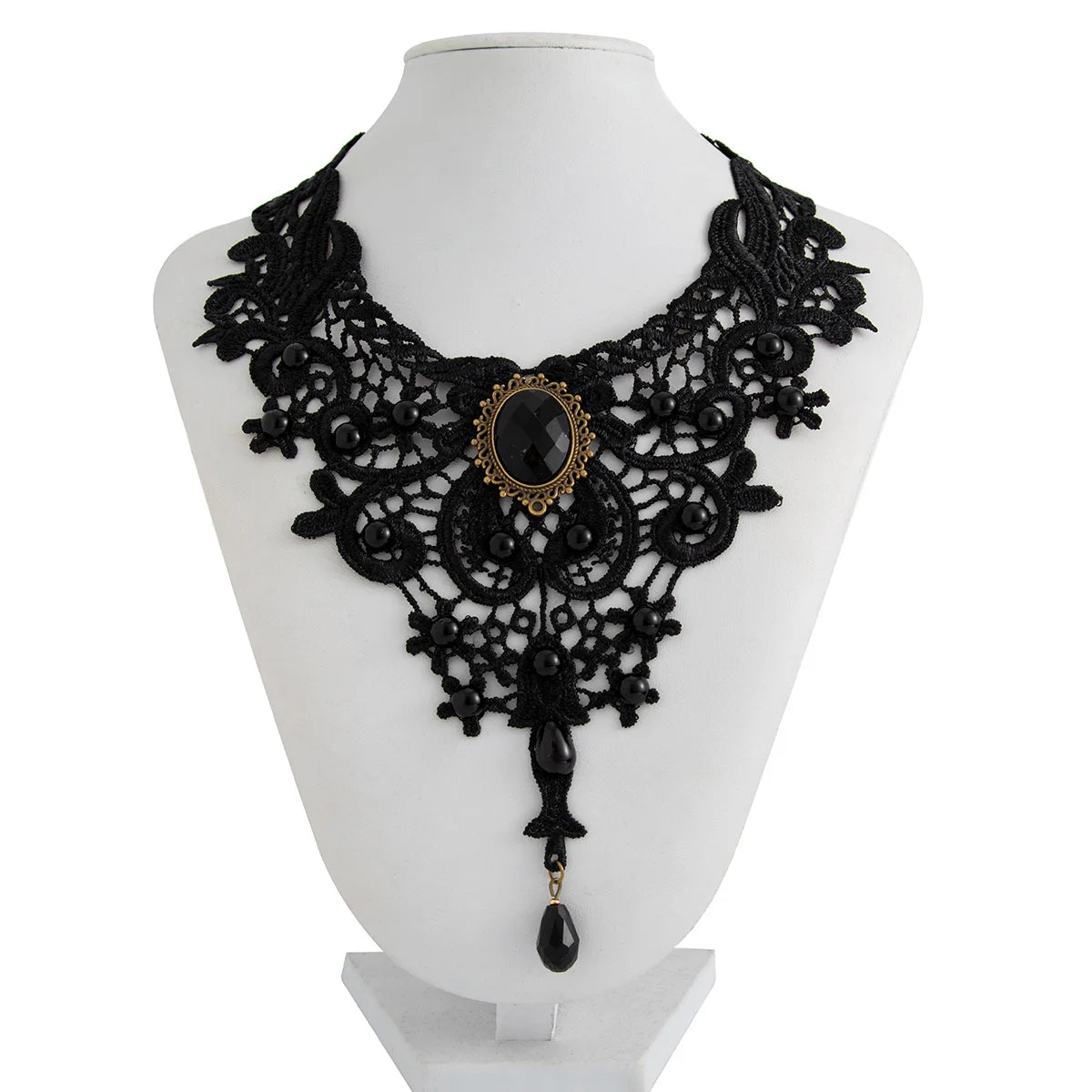 Zenat Vintage Black Lace Bead Gothic Necklace