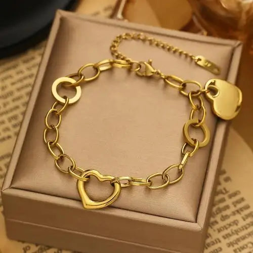 Pulsera Stainless Steel Heart Charm Bracelet for Women