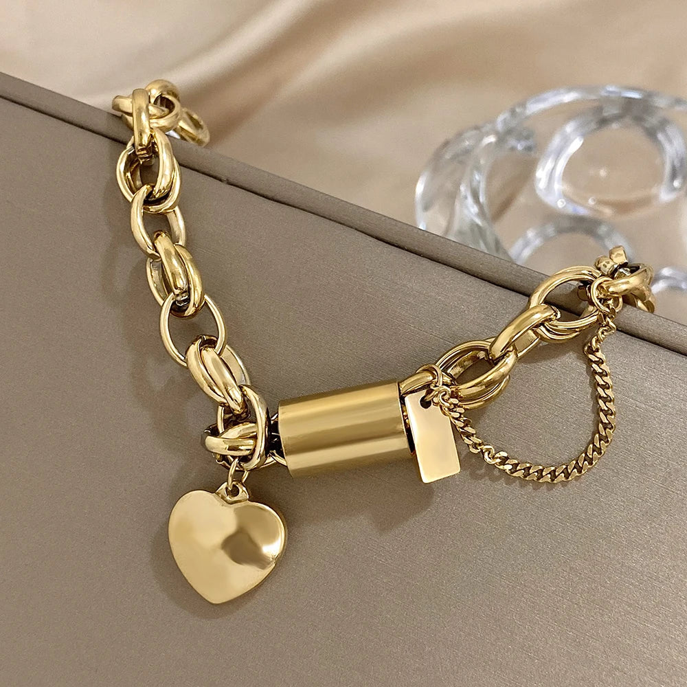 Lobster Heart Lock Stainless Steel Bracelet Gold Plated