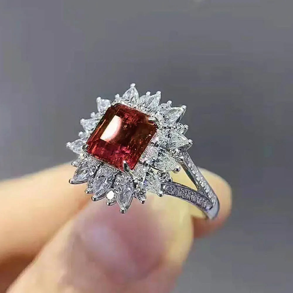 Zenat Elegant Red Corundum Ring with Large Zircon