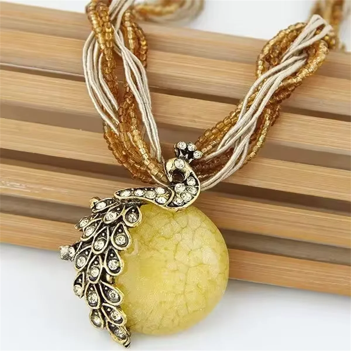 Zenat Elegant Vintage Peacock Tassel Pendant Necklace