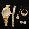 Zenat Quartz Watch Gold Luxury Ring Necklace Earring Set