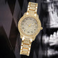 Zenat Quartz Watch Gold Luxury Ring Necklace Earring Set