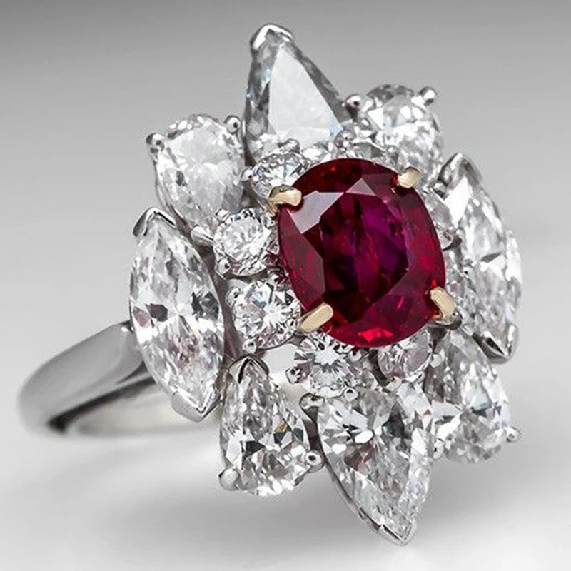 Zenat Elegant Red Corundum Ring with Large Zircon