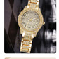 Zenat Quartz Watch Gold Luxury Ring Necklace Earring Set