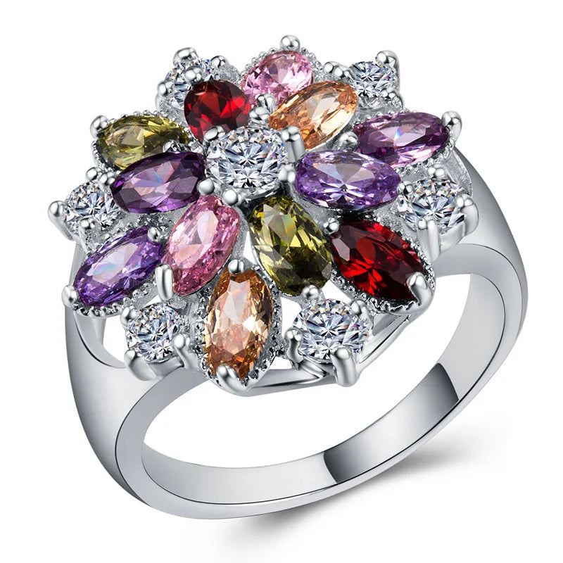 Zenat Inlaid Red Zircon Flower Ring