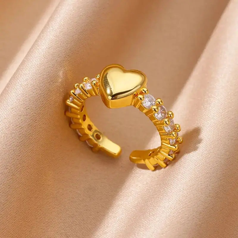 Zenat Zircon Heart Gold Adjustable Ring