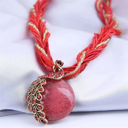 Zenat Elegant Vintage Peacock Tassel Pendant Necklace