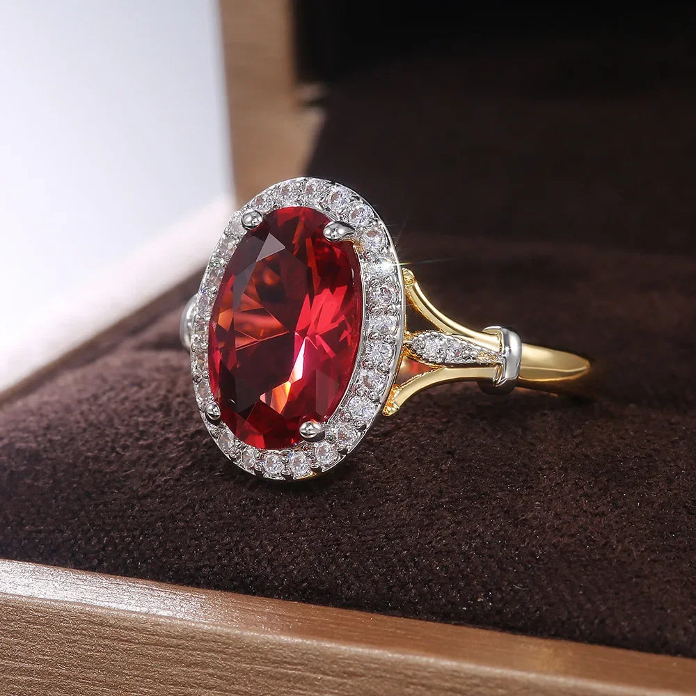 Zenat Elegant Red Corundum Ring with Large Zircon