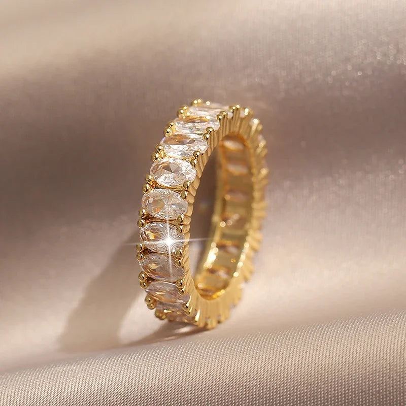 Luxury Female White Crystal Stone  Ring Irregular Zirconia Wedding Rings for Women Trendy Geometric Zircon Engagement Ring