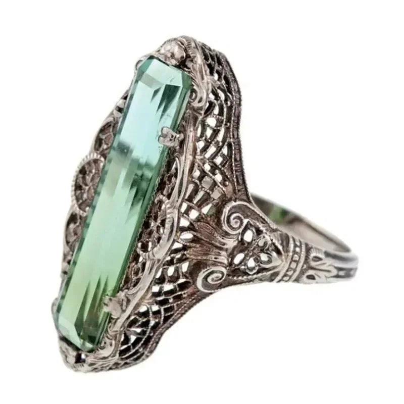 Zenat Green Oval Crystal Party Women's Ring