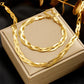 DIEYURO 316L Stainless Steel Golden 3in1 Crossover Snake Chain Necklace Bracelet For Womens New Fashion Waterproof Jewelry Set