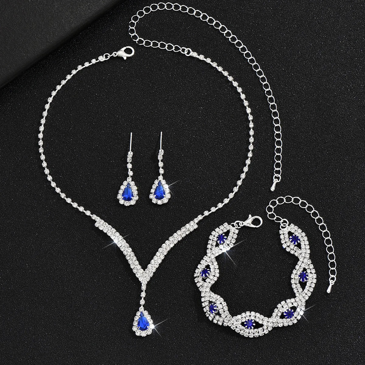 Zenat 3 Pcs Luxury Rhinestone Bride Jewelry Set