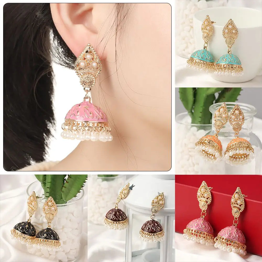 Zenat Bohemia Flower Pearl Bell Jhumka Earrings