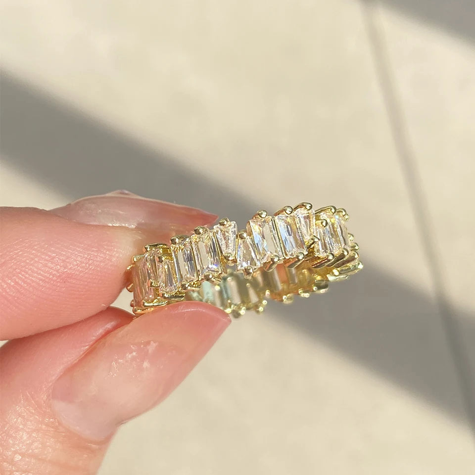 Classic Baguette Cubic Zirconia Engagement Rings for Women Luxury 18K Gold Color Plated Wedding Party Jewelry