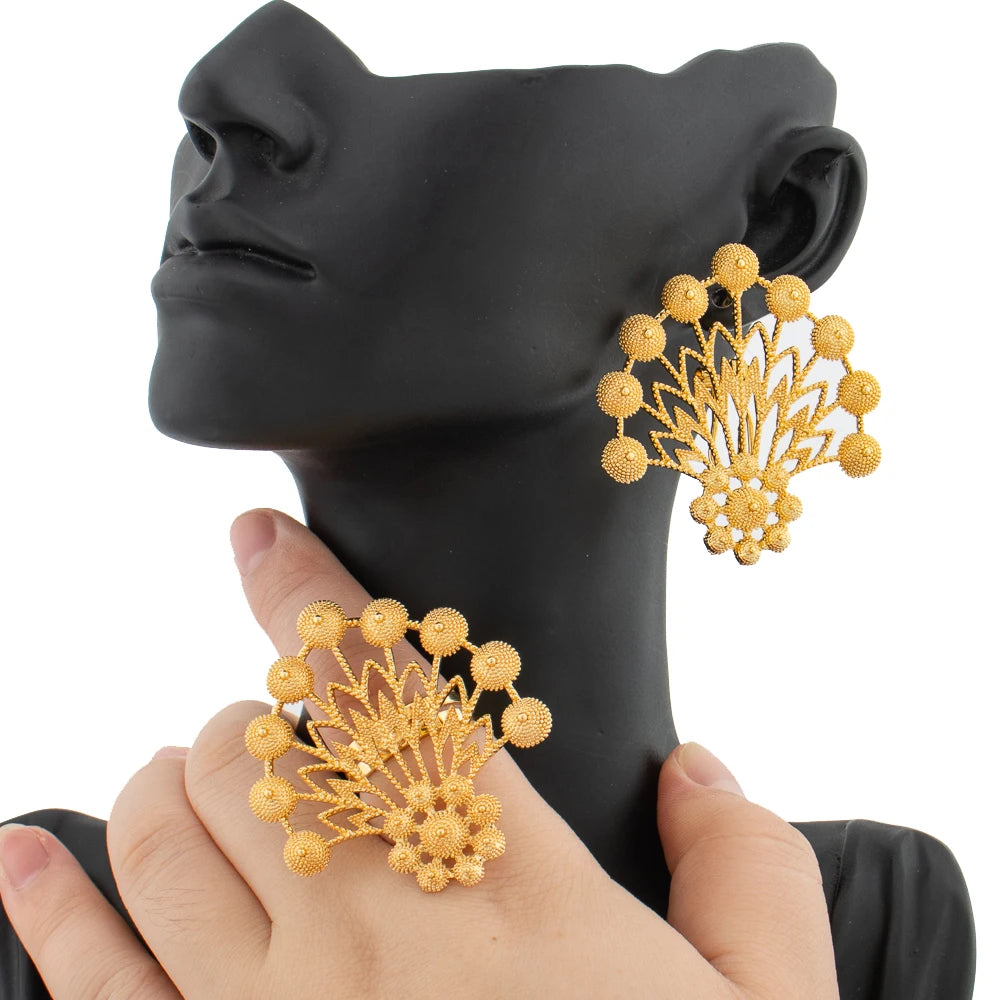 Zenat 18K Gold Earrings & Ring Set – African Design