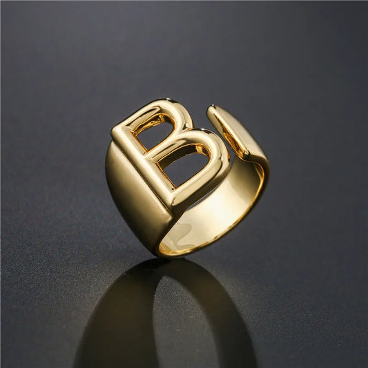 Zenat Letter Adjustable Stainless Steel Ring