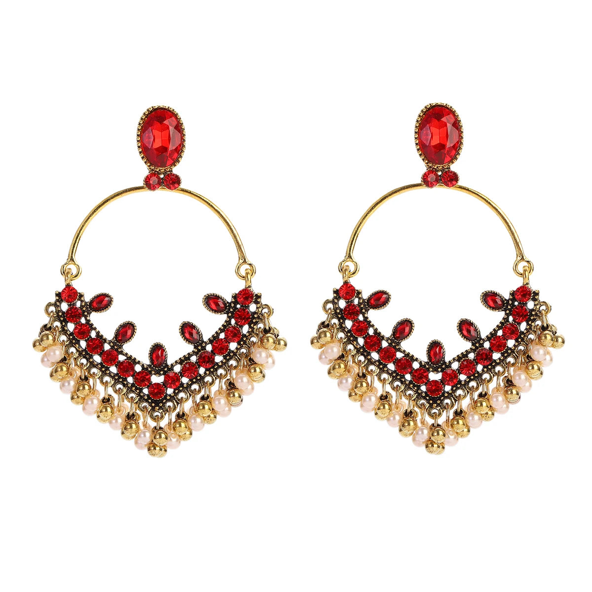 Zenat Retro Green Carved Pearl Tassel Jhumka