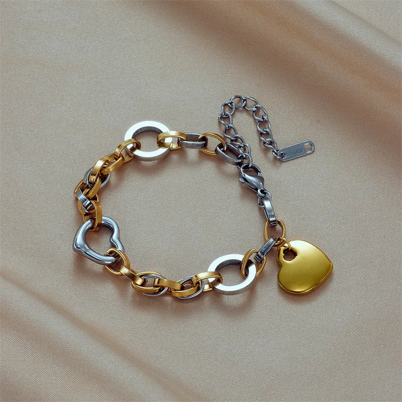 Pulsera Stainless Steel Heart Charm Bracelet for Women