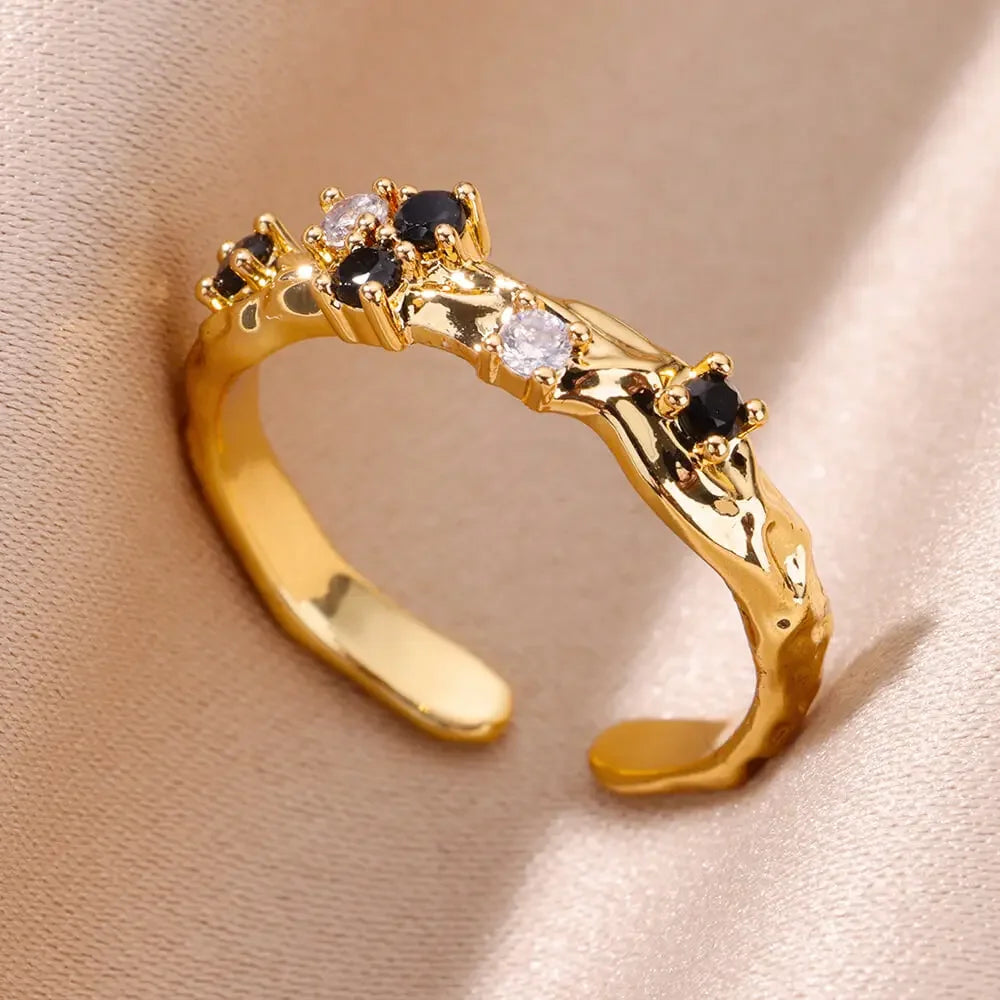 Zenat Gold Zircon Adjustable Stainless Steel Ring