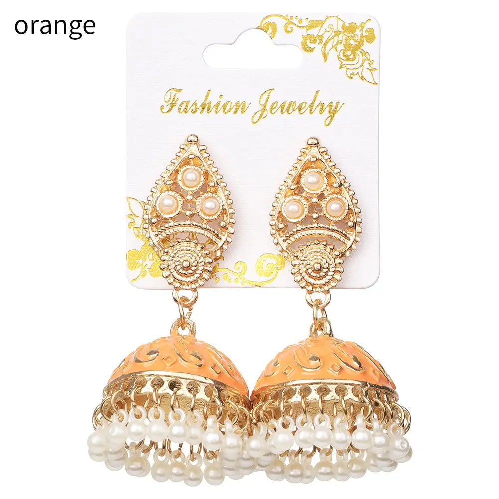 Zenat Bohemia Flower Pearl Bell Jhumka Earrings