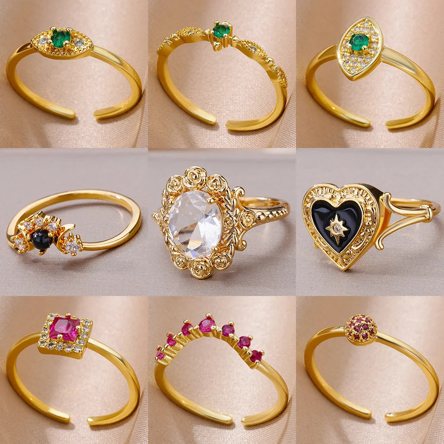 Zenat Gold Zircon Adjustable Stainless Steel Ring