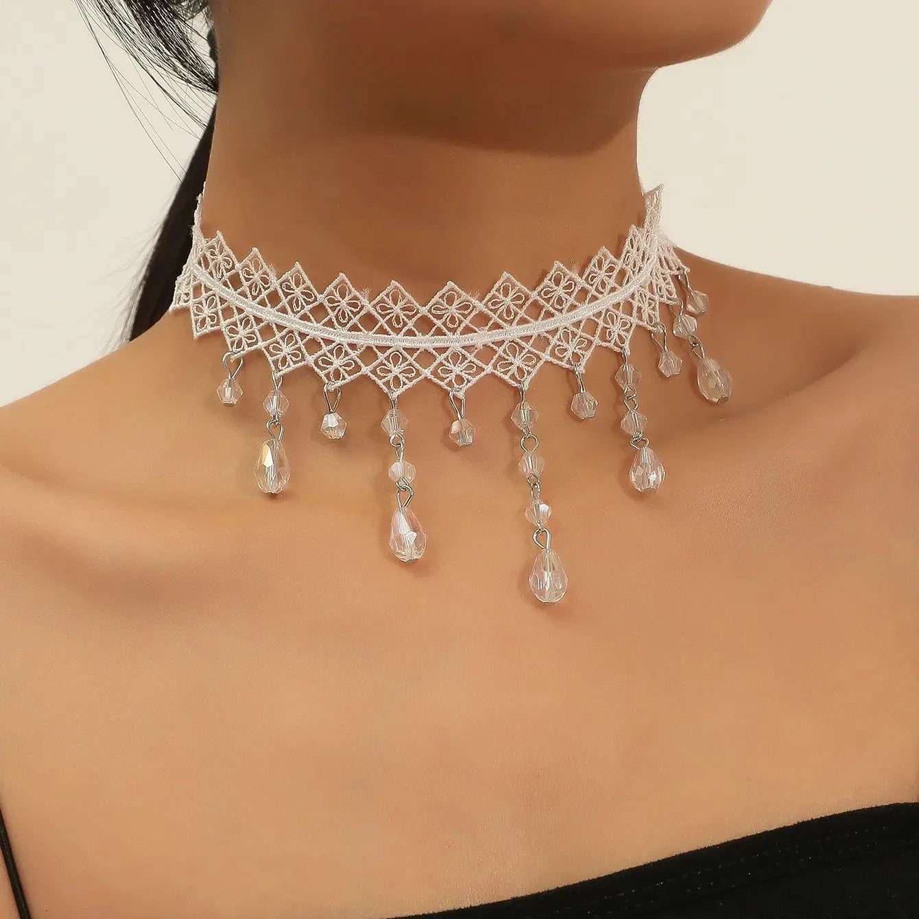 Zenat Neo-Gothic Black Lace Punk Choker Necklace