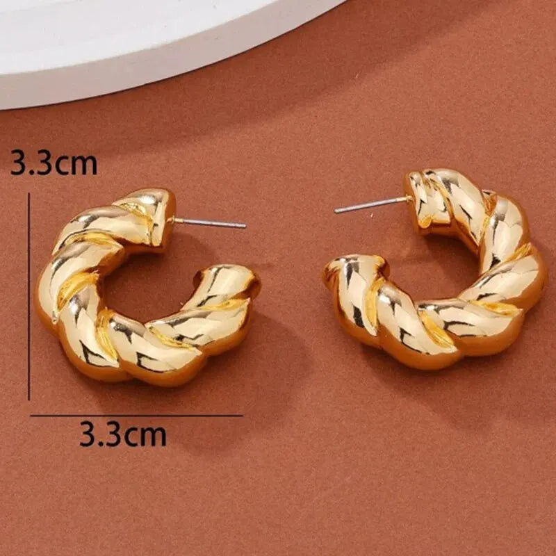 Gold Color Crystal Stone Hoop Earrings Twisted Metal Shape Silver Plating New Fashion Women Earrings Party Jewelry Birthday Gift