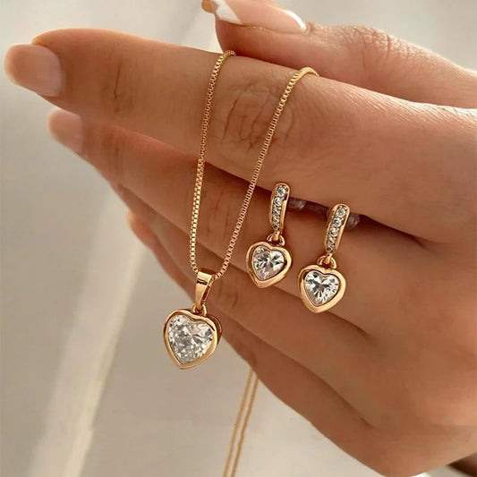 Zenat 3 Pcs Heart Pendant Jewelry Set Of Earring Pendant Necklace